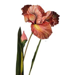 Luxury Artificial Iris Flower 33 Inch Tall Hand Painted Look Terracotta Pink Fau